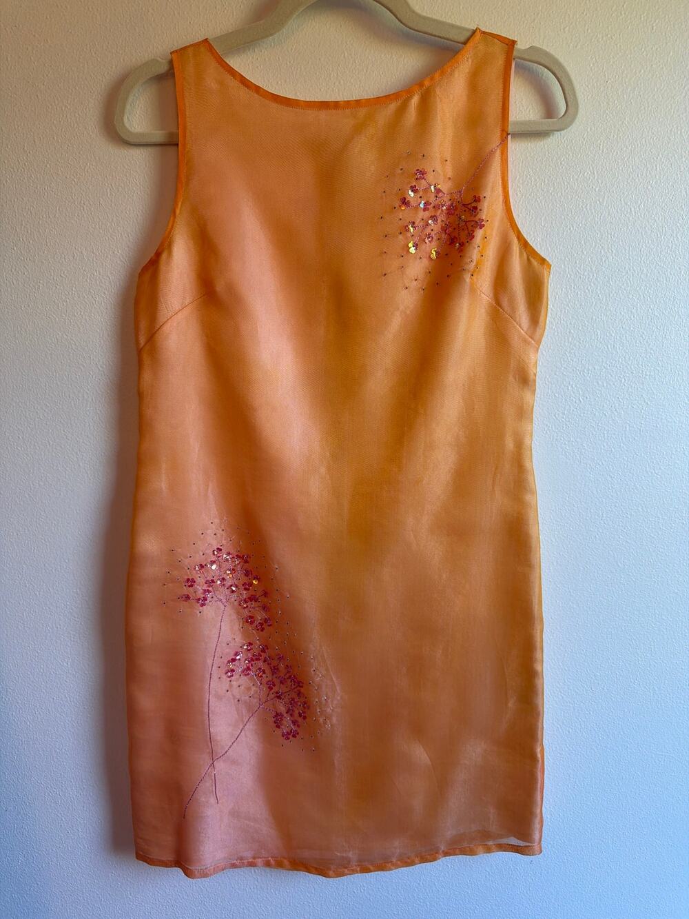 Babita Bais 100% Silk 90s/Y2K Shift Dress Peach Pink Floral Embroidered | 2P